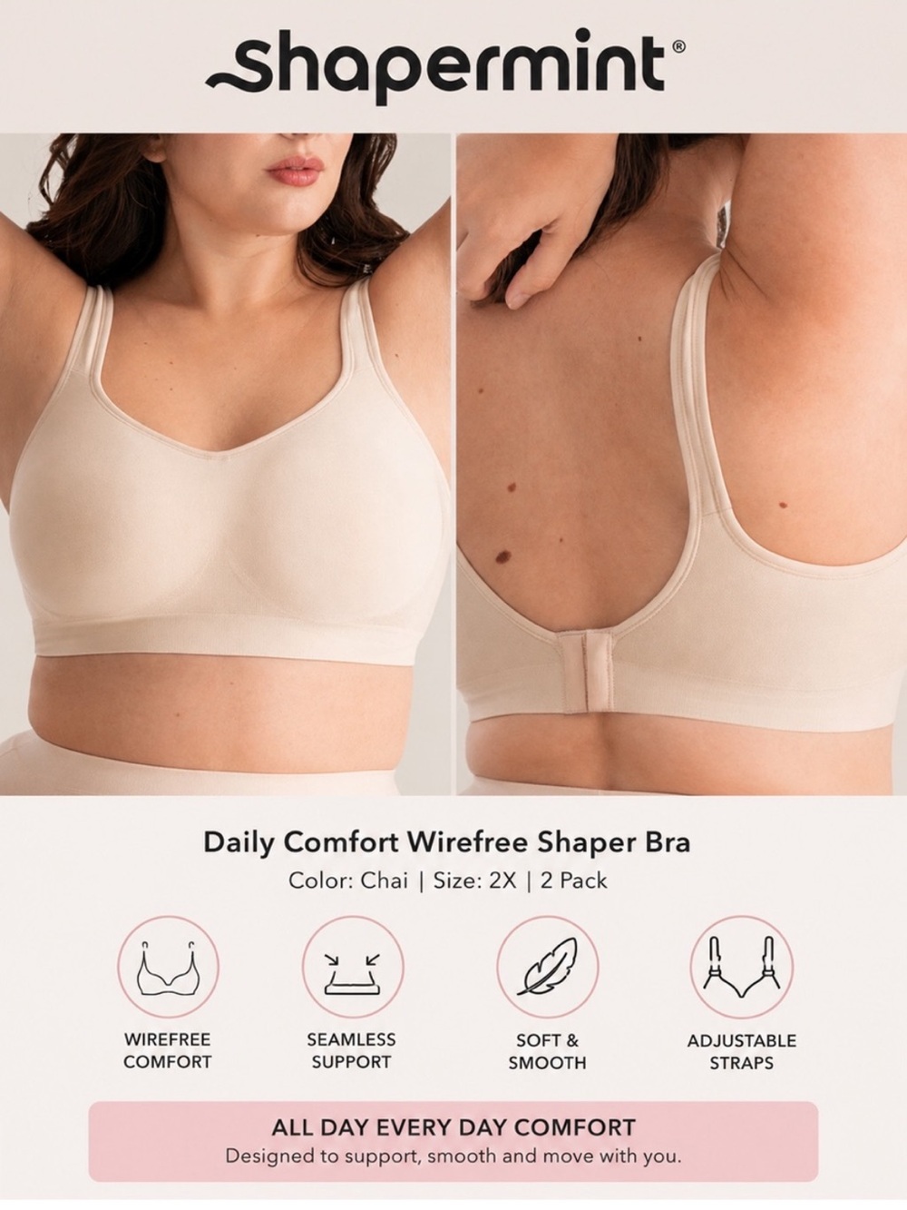 Shapermint Daily Comfort Wirefree Shaper Bra in Chai (Beige)